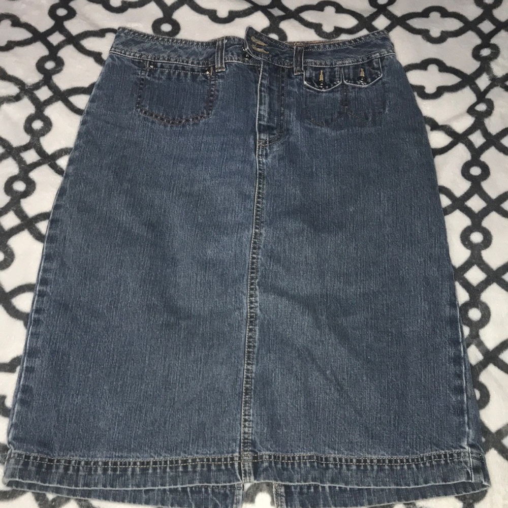 FRENCH CUFF Double Button Denim Skirt Mid Length